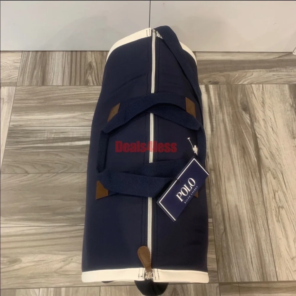 Ralph Lauren Navy Duffel and Garment Travel Set with White Trim